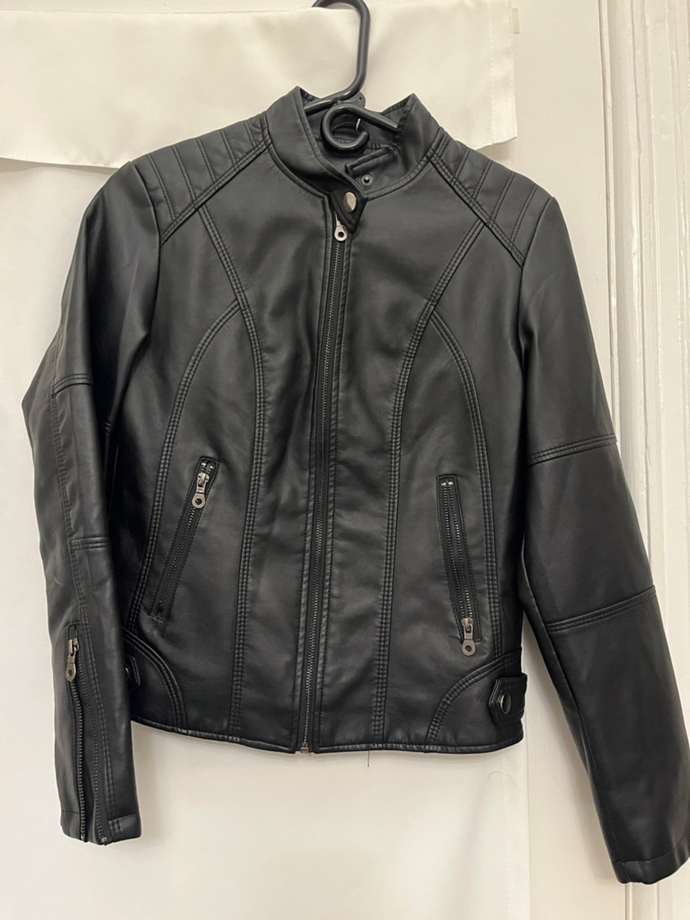 Cupshe Black Faux Leather Moto Bomber Jacket